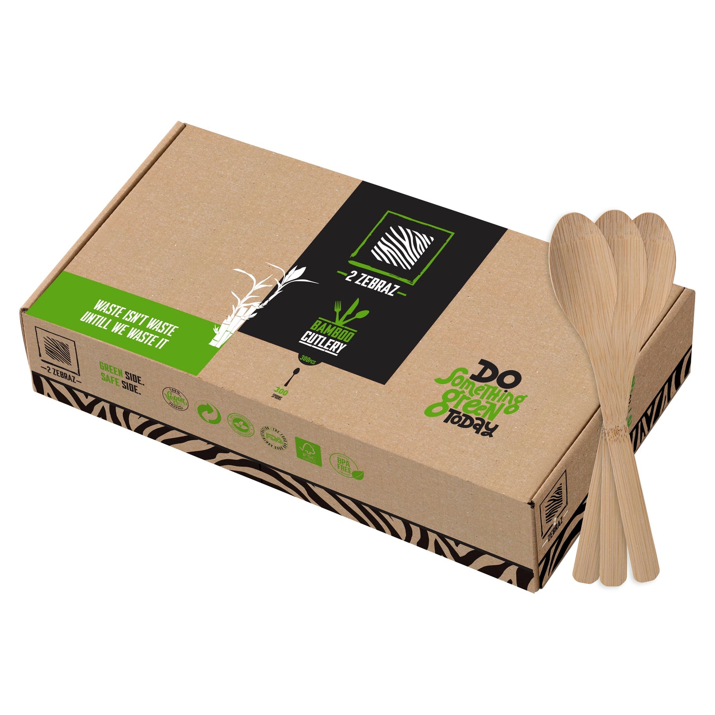 2ZEBRAZ Bamboo Spoons - Pack of 300 | Durable, Natural & Disposable Utensils | Perfect for Parties, Picnics, and Everyday Use