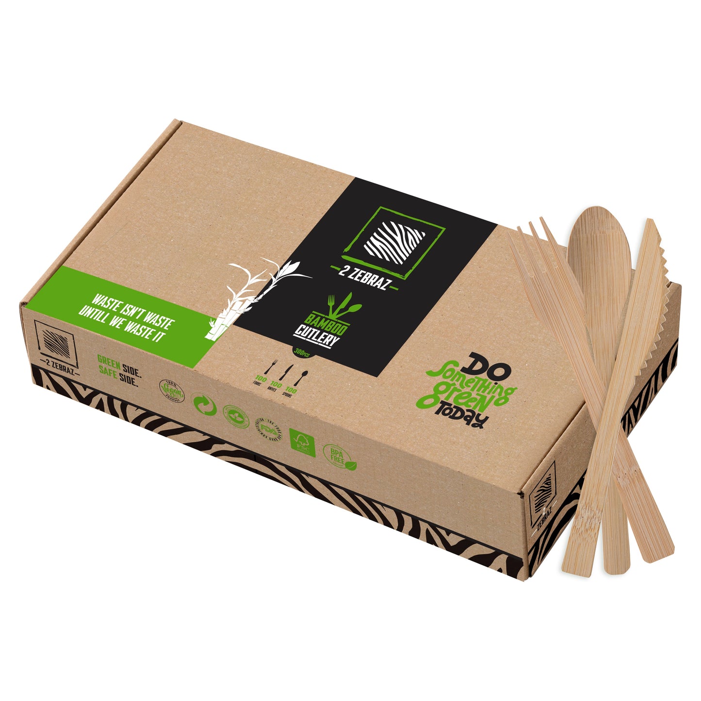 2ZEBRAZ Bamboo Cutlery Set - 300 Pieces | Durable, Natural Alternative to Plastic | Perfect for Parties, Picnics, and Daily Meals