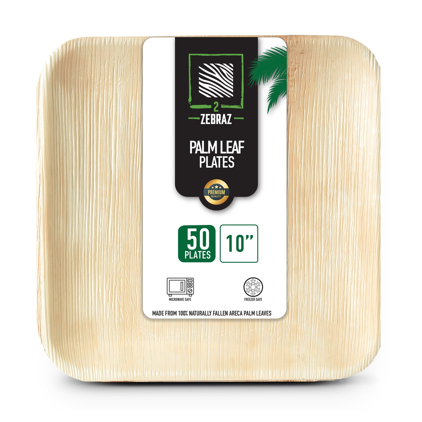 2ZEBRAZ 10” Square Palm Leaf Plates - Pack of 50 | Elegant, Durable, and Eco-Friendly