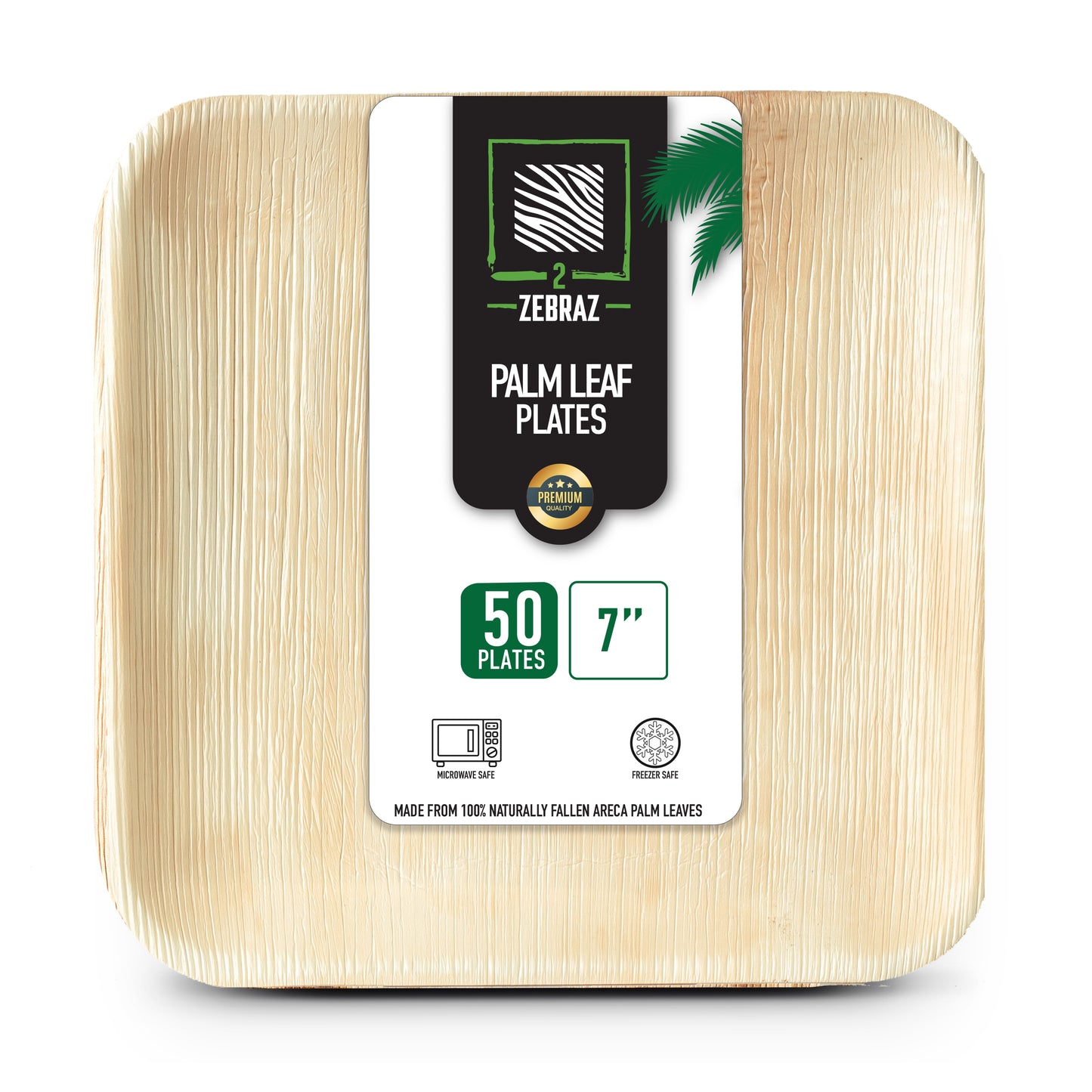 2ZEBRAZ 7” Square Palm Leaf Plates - Pack of 50 | Elegant, Durable, and Eco-Friendly