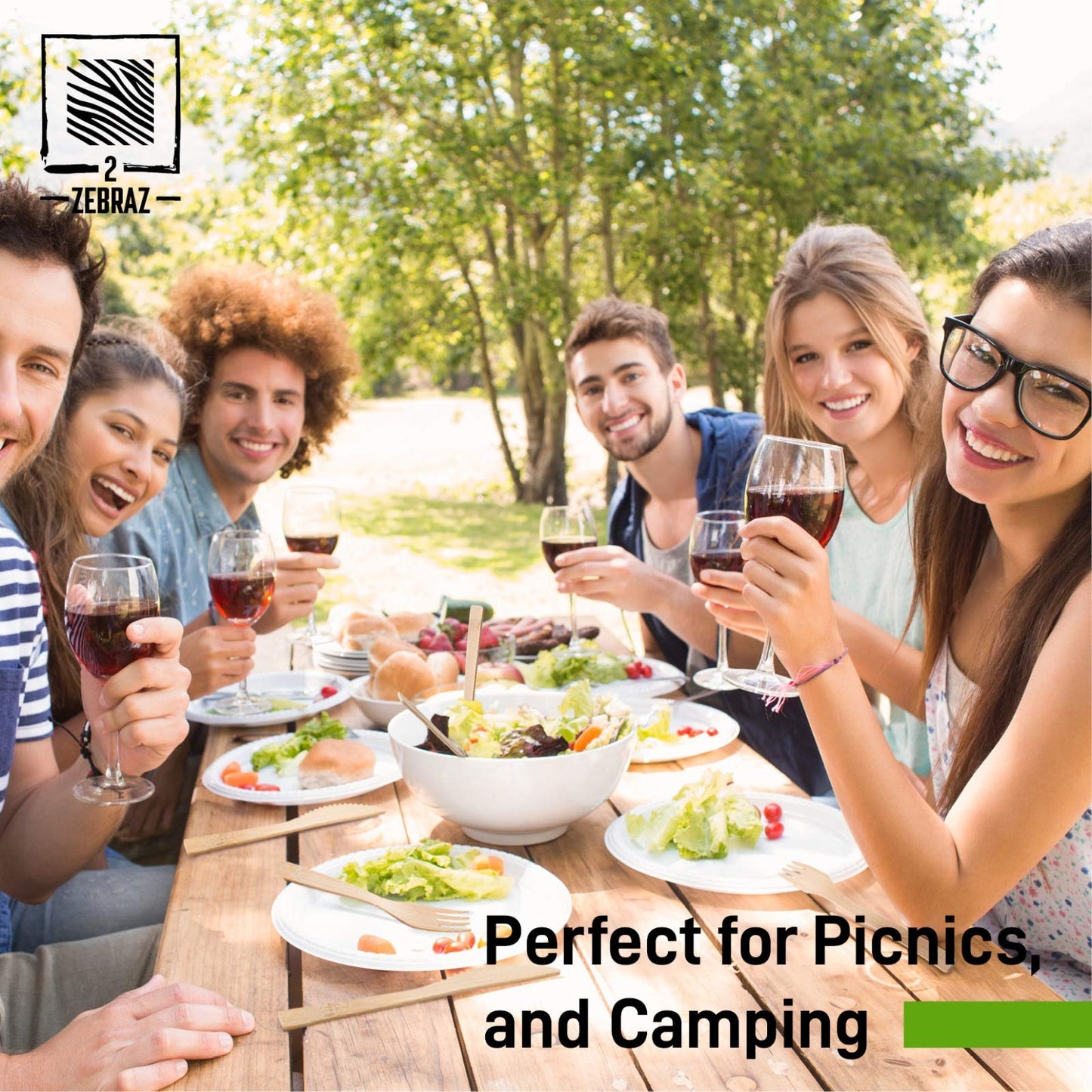 2ZEBRAZ Bamboo Forks - Pack of 300 | Durable, Natural & Disposable Utensils | Perfect for Parties, Picnics, and Daily Use