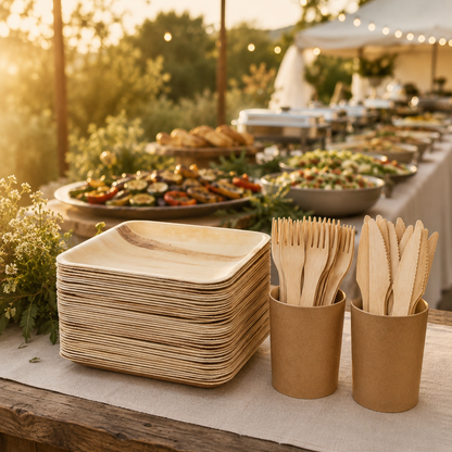 100-Guest Party Kit – Plates + Bamboo Cutlery