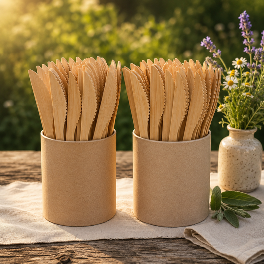 Bamboo Knives 100 Count – Heavy-Duty Compostable Flatware