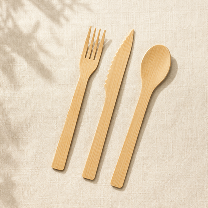 100-Guest Party Kit – Plates + Bamboo Cutlery